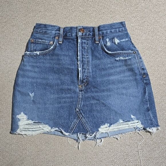 AGOLDE Quinn High Rise Distressed Denim Mini Skirt - Size 26/2 - Picture 2 of 15